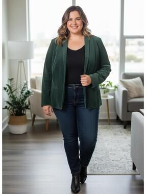 Pykettes Dark Green‎ Velvet Blazer Jacket Size 18